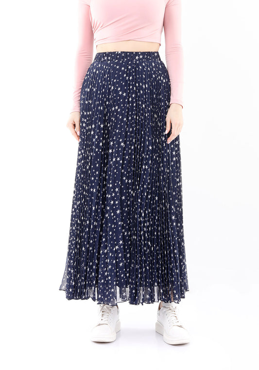 Faltenrock - Plisseerock für Damen, navy, lang - Elegrock