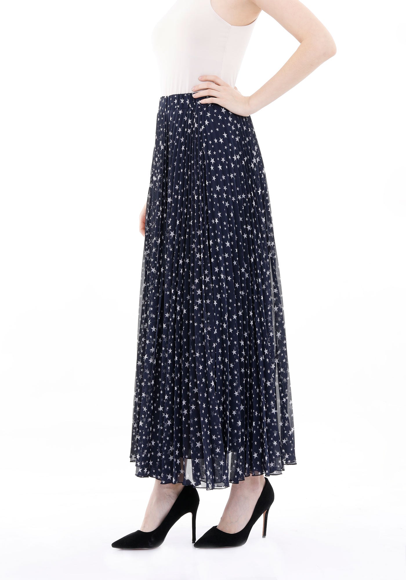 Faltenrock - Plisseerock für Damen, navy, lang - Elegrock