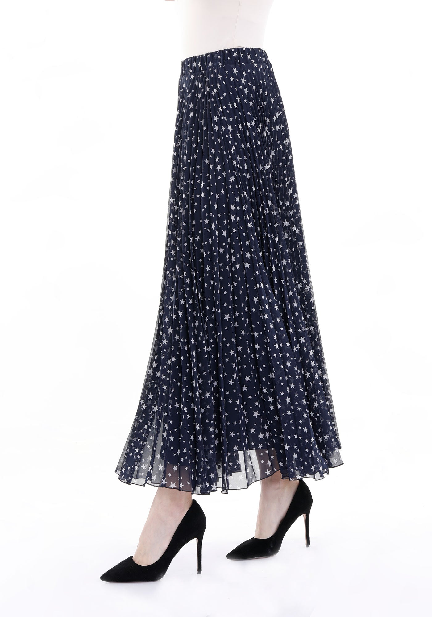 Faltenrock - Plisseerock für Damen, navy, lang - Elegrock