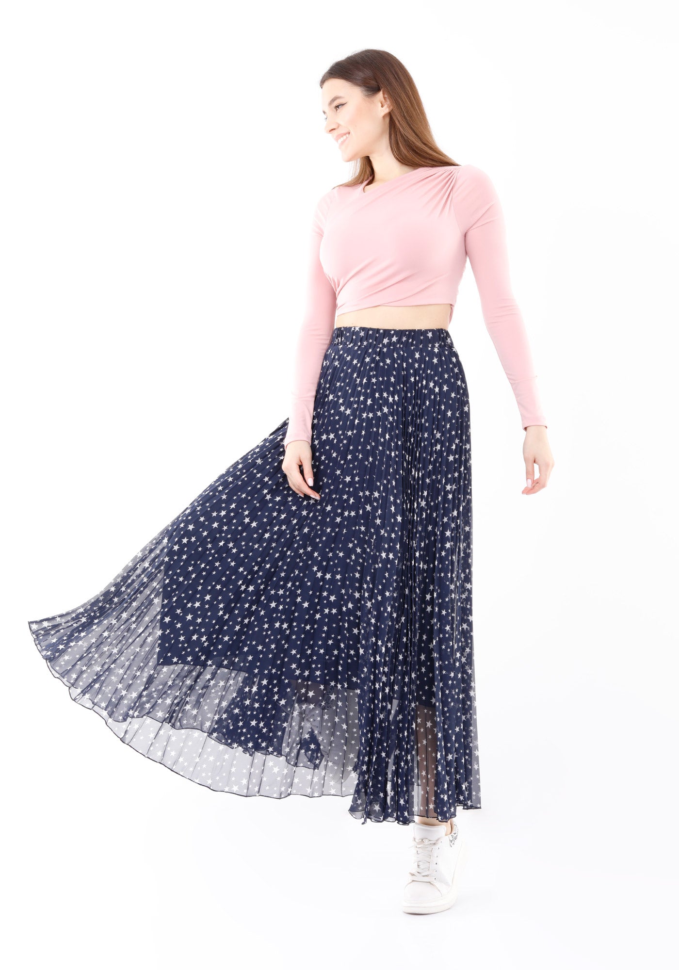 Faltenrock - Plisseerock für Damen, navy, lang - Elegrock