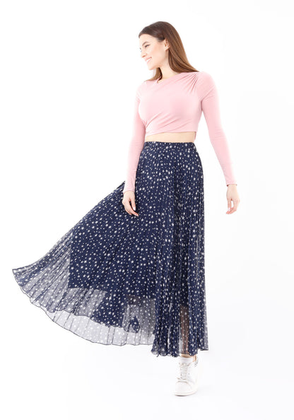 Faltenrock - Plisseerock für Damen, navy, lang - Elegrock