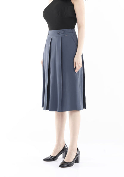 A - Linien - Rock für Damen – Blau, knielang mit Taschen - Elegrock