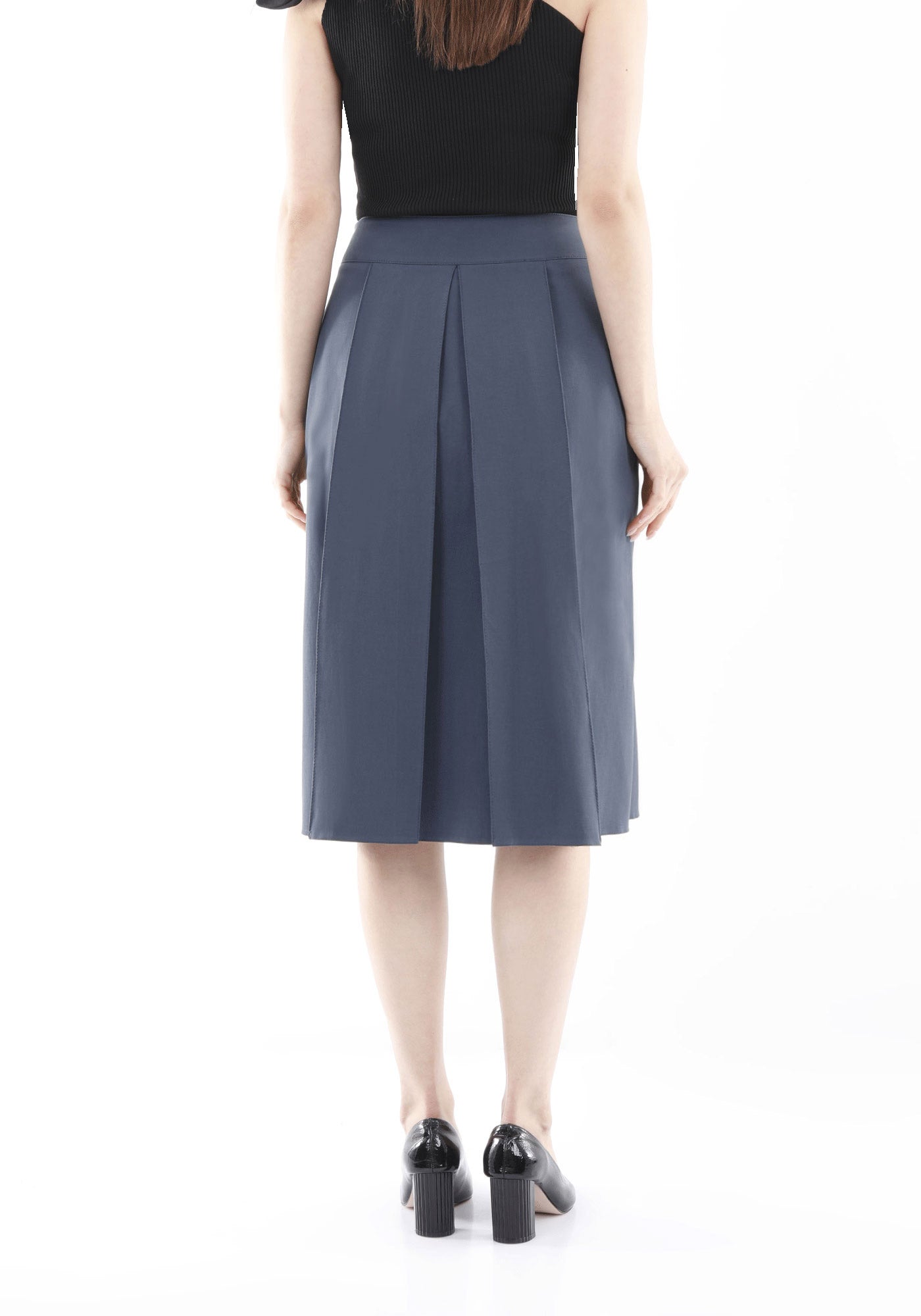 A - Linien - Rock für Damen – Blau, knielang mit Taschen - Elegrock