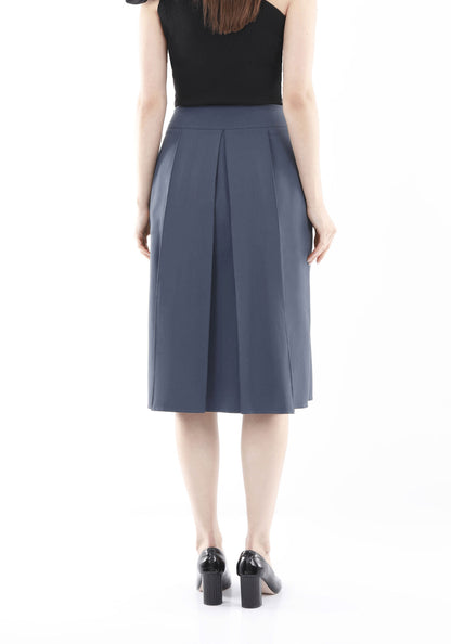 A - Linien - Rock für Damen – Blau, knielang mit Taschen - Elegrock