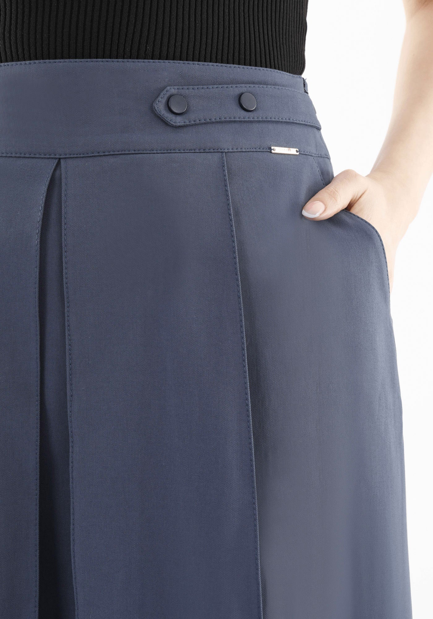 A - Linien - Rock für Damen – Blau, knielang mit Taschen - Elegrock