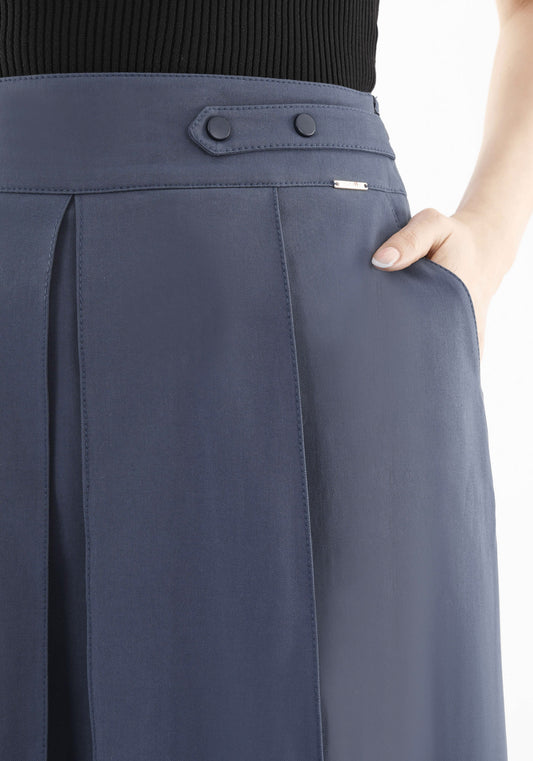 A - Linien - Rock für Damen – Blau, knielang mit Taschen - Elegrock