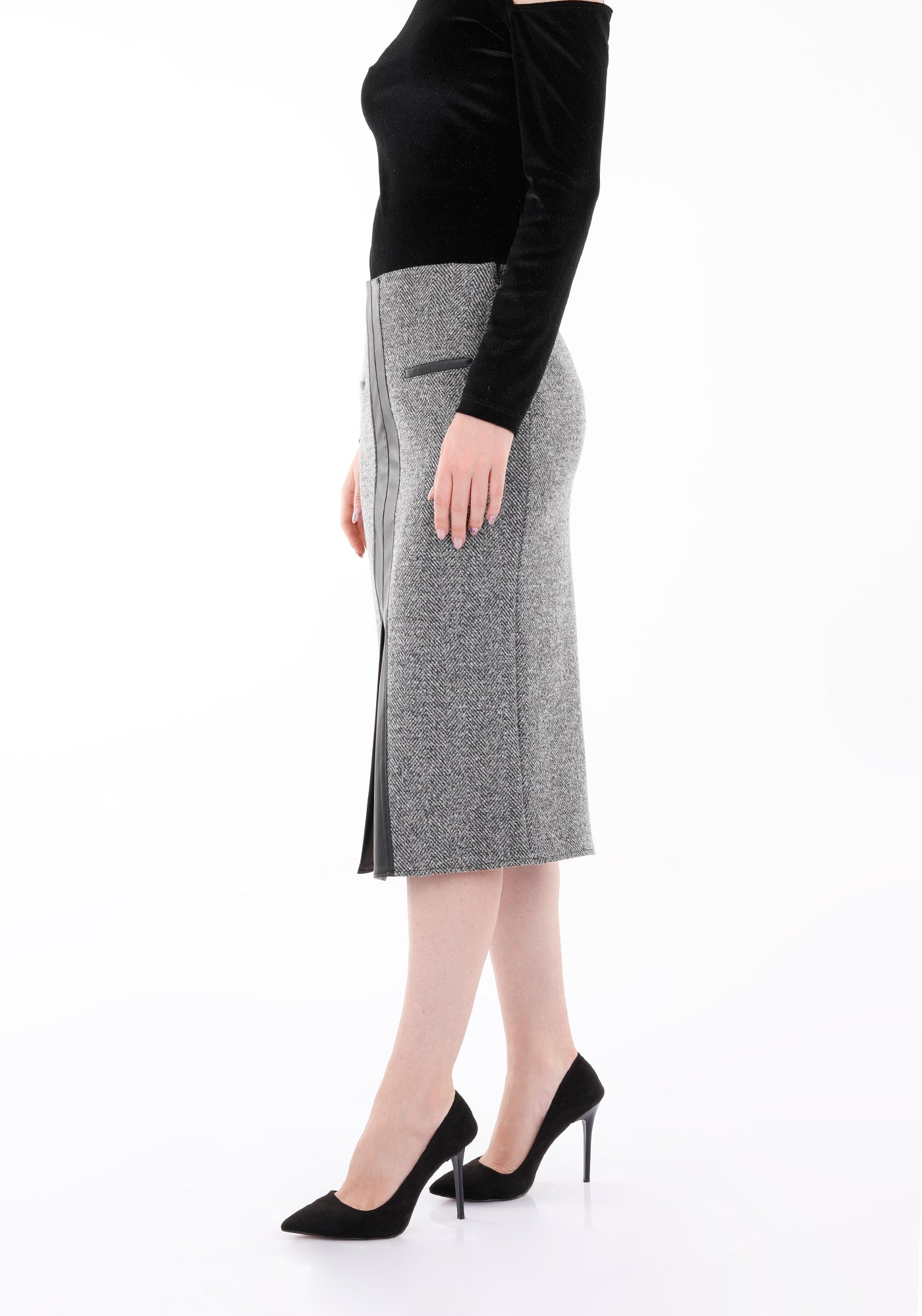 Herbst/Winter Rock für Damen schwarz gewebt, mit schlitz - Elegrock