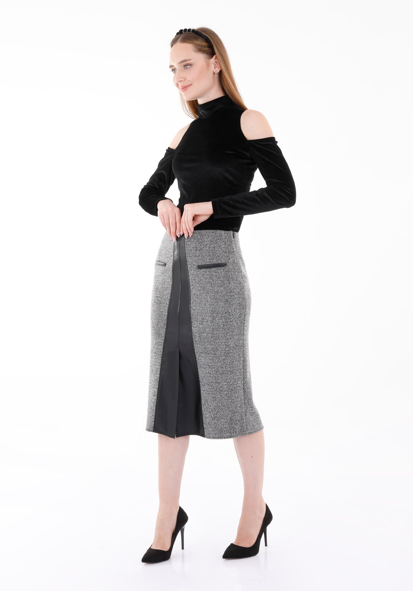 Herbst/Winter Rock für Damen schwarz gewebt, mit schlitz - Elegrock