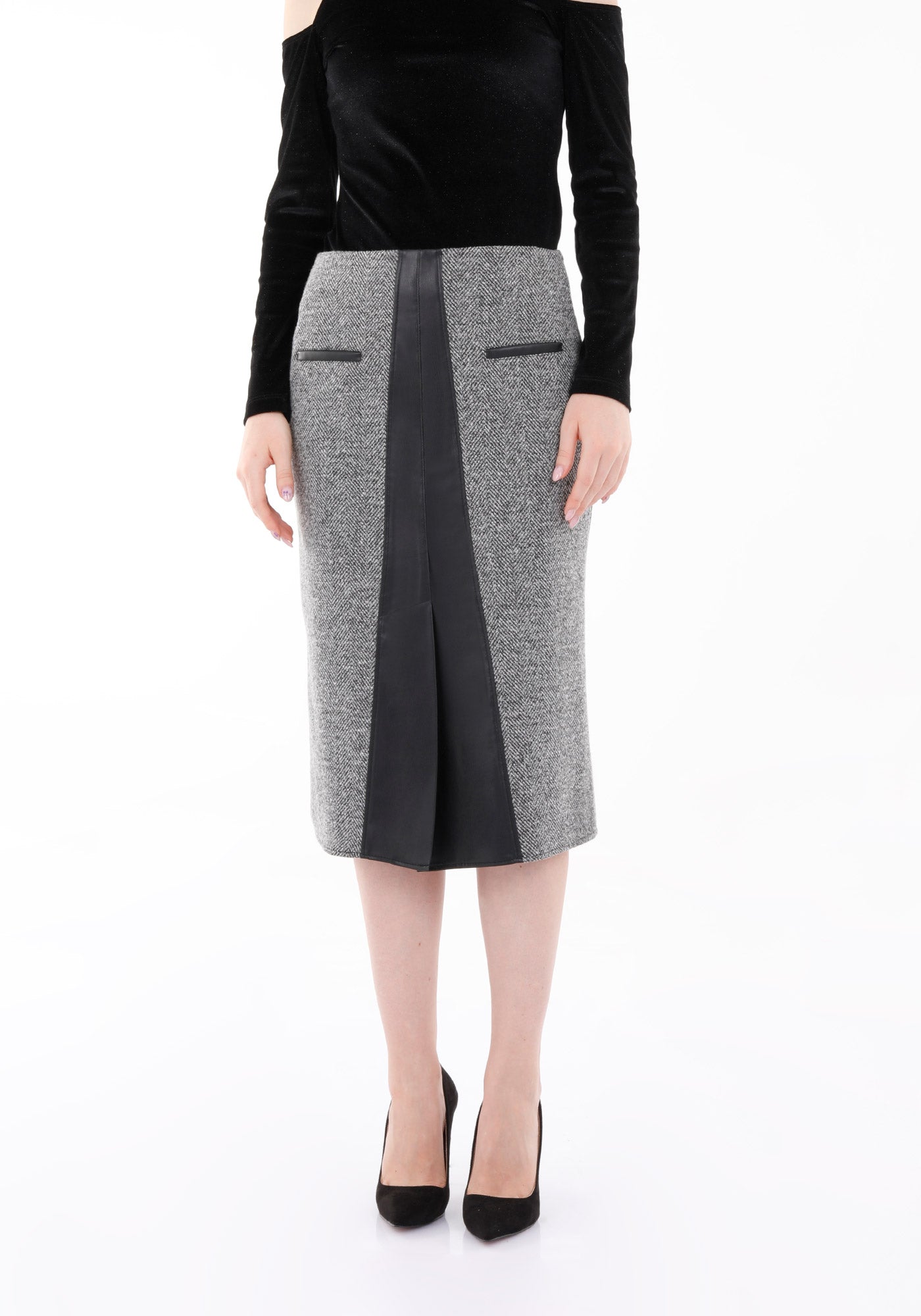 Herbst/Winter Rock für Damen schwarz gewebt, mit schlitz - Elegrock