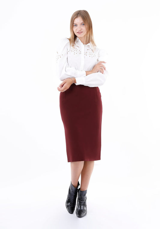 Damen Rock burgundy, knielang - Elegrock