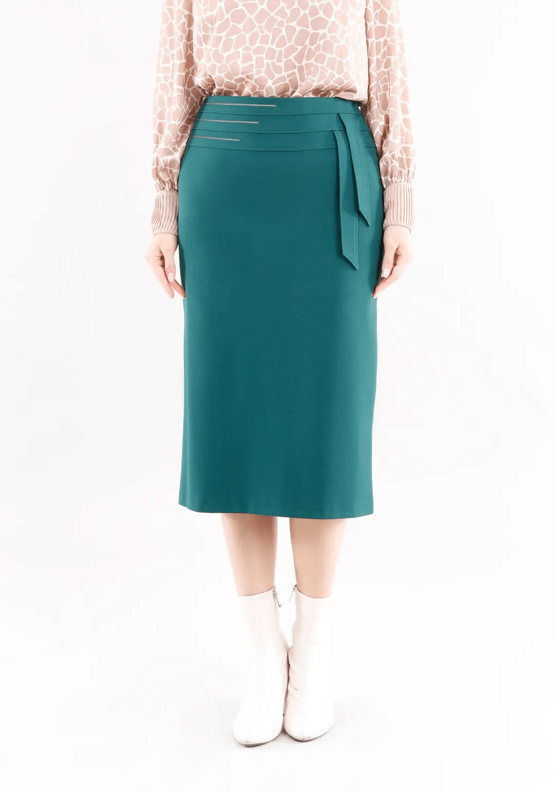 Eleganter High - Waist knielanger Rock mit Taillendetail – Mintgrün - Elegrock