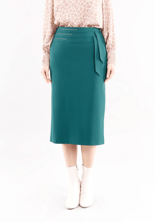 Eleganter High - Waist knielanger Rock mit Taillendetail – Mintgrün - Elegrock