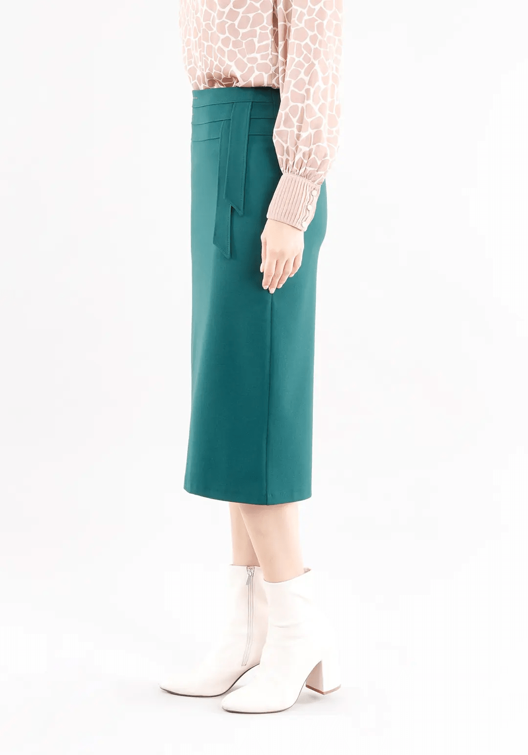 Eleganter High - Waist knielanger Rock mit Taillendetail – Mintgrün - Elegrock