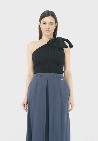 A-Linien-Rock für Damen – Blau, knielang mit Taschen